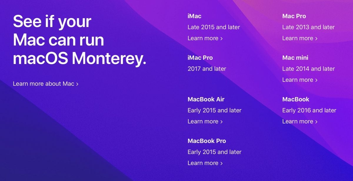 macOS Monterey 支持列表