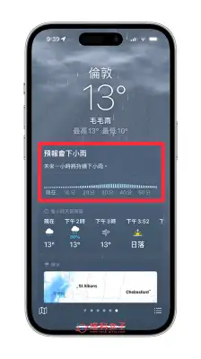 iPhone 天气降雨机率查看教程，详细显示降雨时间