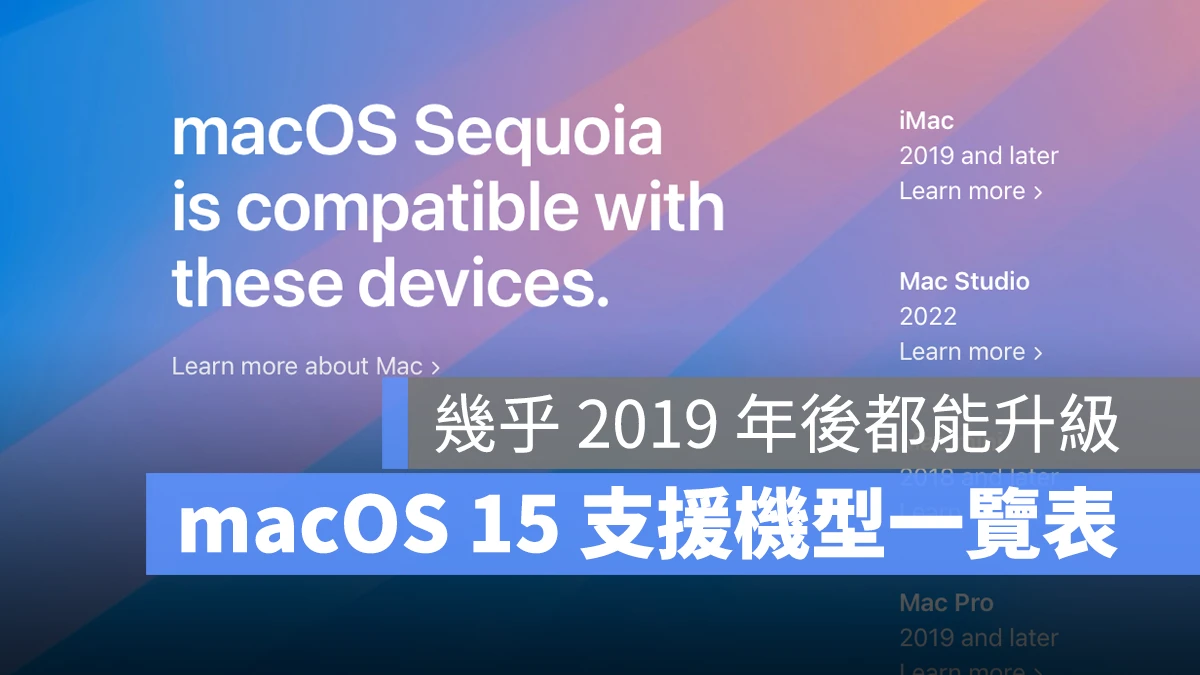 macOS 15 支持机型 支持清单 支持机型