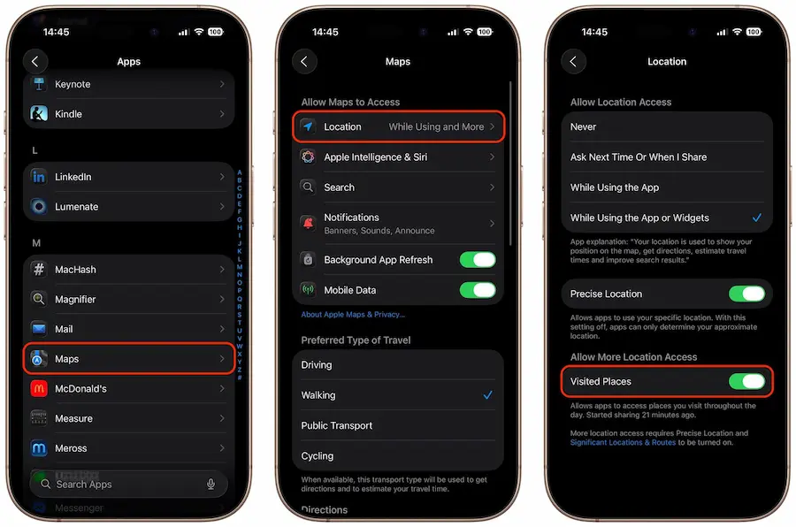 如何关闭iPhone内置地图造访过的地点纪录 1